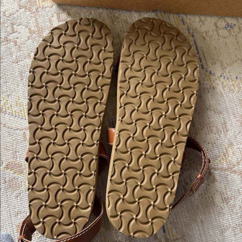 Anthropologie Tan Leather Ankle-Strap Flat Sandals - Picture 6 of 9